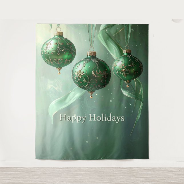 Tapete De Parede Green Christmas Ball Holiday Backdrop (Frente)