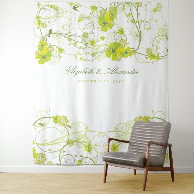 Tapete De Parede Green Hibiscus & Swallows Floral Wedding Backdrop (In Situ)