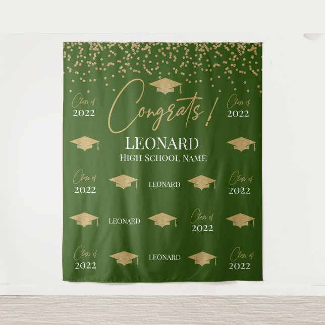 Tapete De Parede Green Step and repeat Graduation Backdrop banner (Frente)