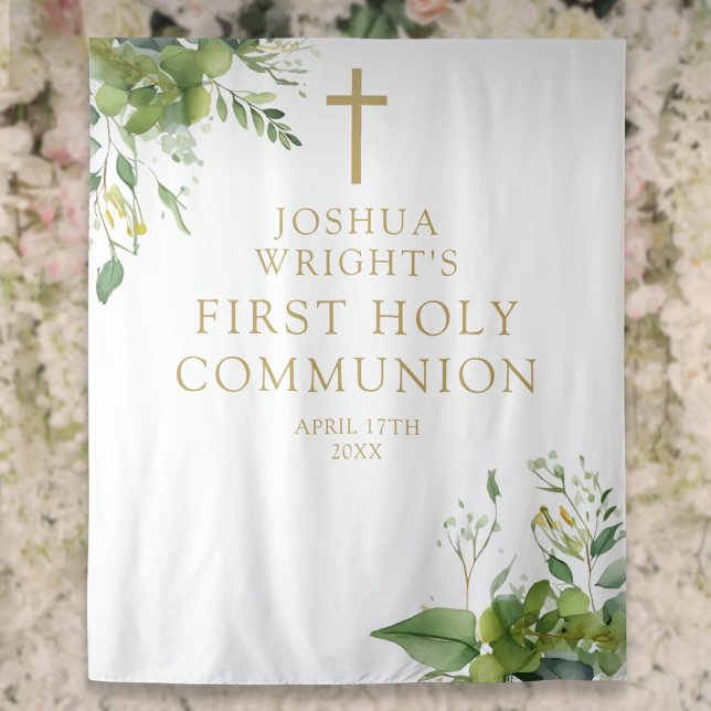 Tapete De Parede Greenery First Santa Foto Comunitária (Greenery First Holy Communion Photo Backdrop)