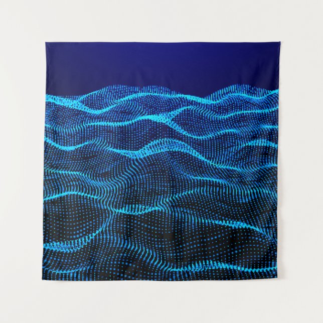 Tapete De Parede Grid dots Abstract landscape background. Cyberspac (Frente)