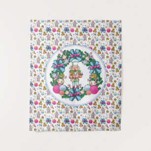 Tapete De Parede Grinalda de Natal de Noz Cracker Rosa e Azul Fofa