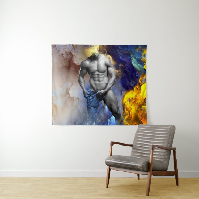 Tapete De Parede grito do físico musculoso do homem em tons de cinz (In Situ (Horizontal))