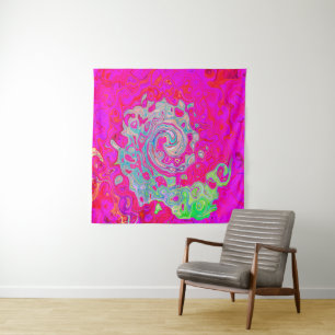Tapete De Parede Groovy Abstrato Teal Blue e Red Swirl
