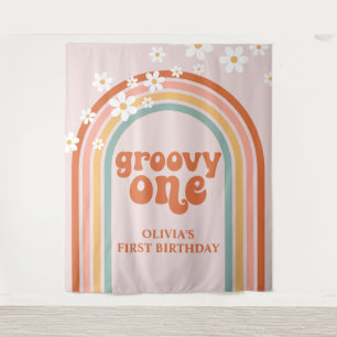 Tapete De Parede Groovy One Retro Arco-íris Daisy Banner de Anivers