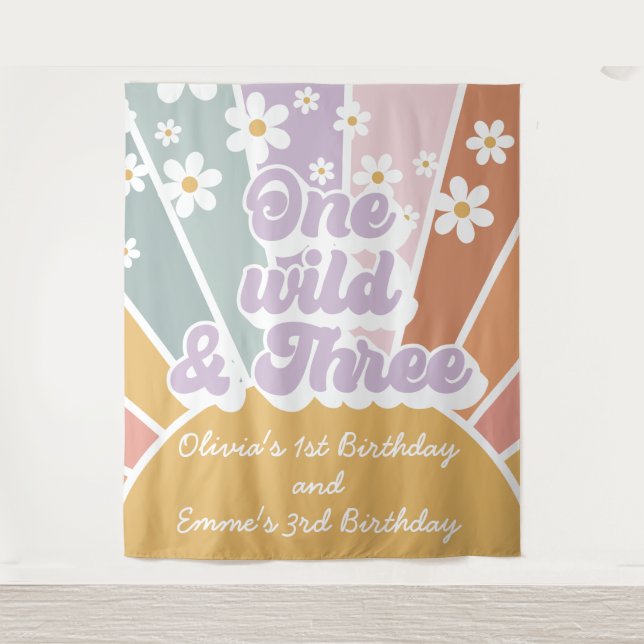 Tapete De Parede Groovy Um Três Retro Sol Raio de Girassol Margarid (Frente)