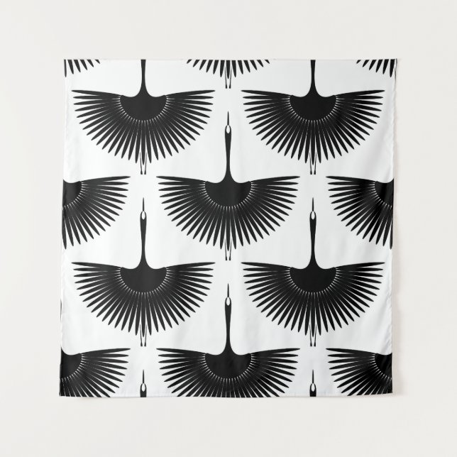 Tapete De Parede Grua Graciosa: Padrão de Pássaro Oriental (Frente)