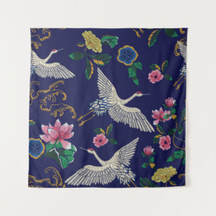Tapete De Parede Gruas, ondas e flores japonesas. Embroiderme doent