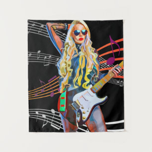 Tapete De Parede guitarrista loura Rocker Abstrato Woman Music