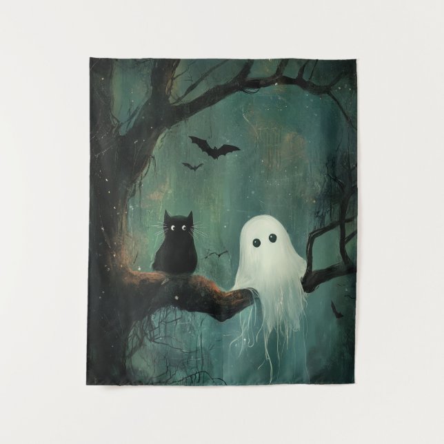 Tapete De Parede Halloween Cat e Ghost (Frente)