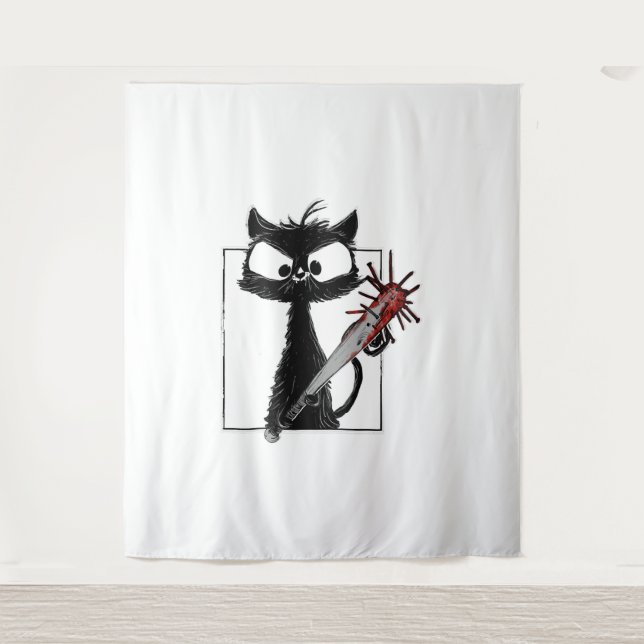 Tapete De Parede Halloween de Beisebol Gato Negro (Frente)