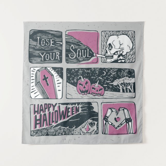 Tapete De Parede Halloween dos quadrinhos: Ilustração divertida (Frente)