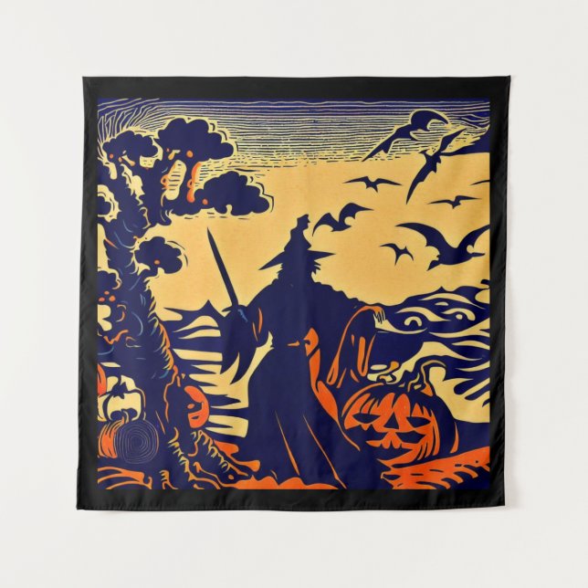 Tapete De Parede Halloween - Estilo Xilogravura 5 (Frente)