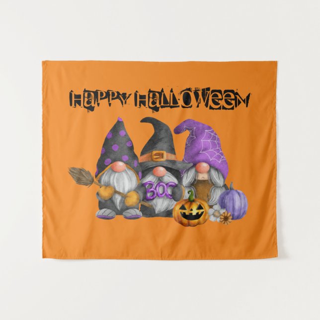 Tapete De Parede Halloween Fall Gnomos Watercolor (Frente (Horizontal))