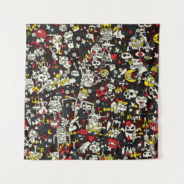 Tapete De Parede Halloween Mini Doodle Vintage Patterno (Frente)
