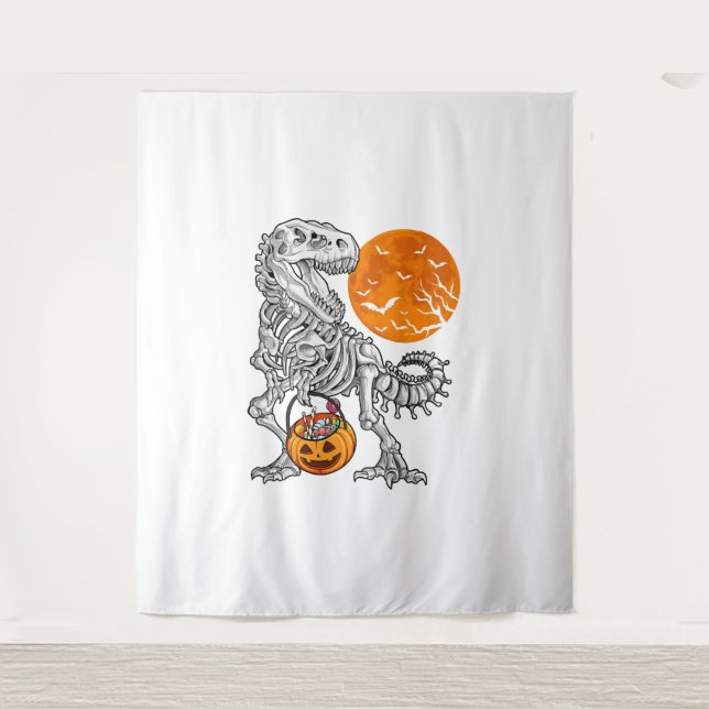Tapete De Parede Halloween para Meninos Dinossauro Esqueleto T rex (Frente)