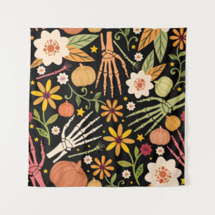 Tapete De Parede Halloween seamless pattern with bones and floral e