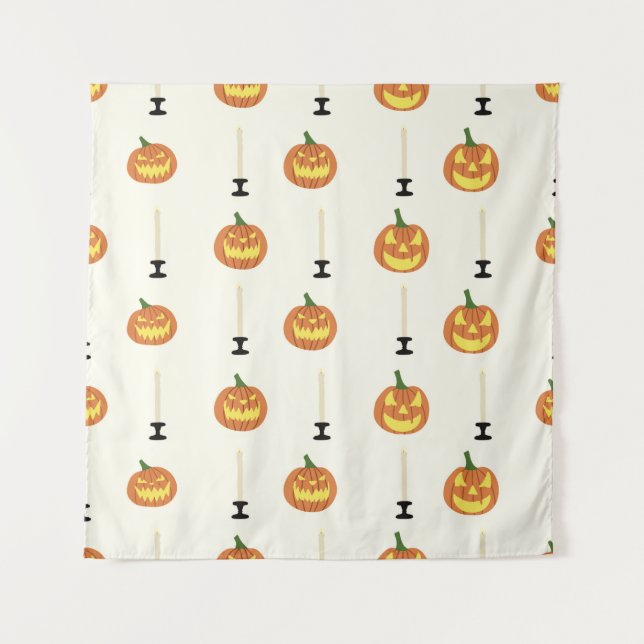 Tapete De Parede Halloween seamless pattern with pumpkins and candl (Frente)