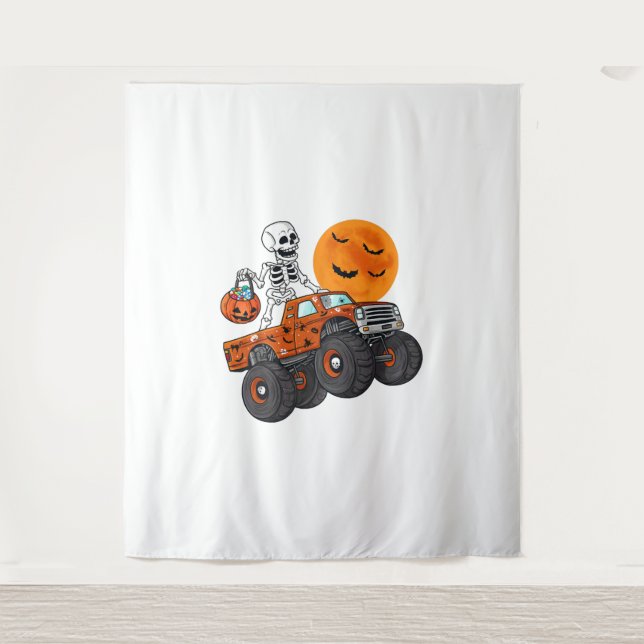Tapete De Parede Halloween Skeleton Riding Monster Truck (Frente)