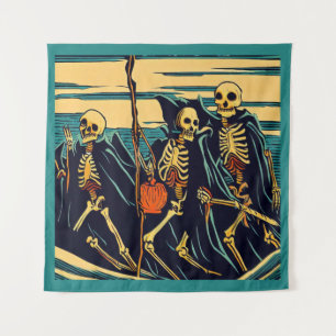 Tapete De Parede Halloween - Skeletons Woodcut 3