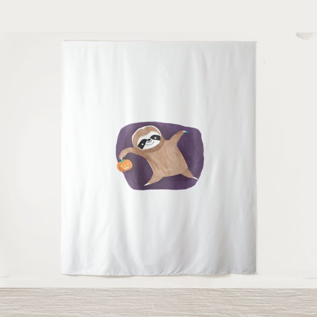 Tapete De Parede Halloween Sloth com camiseta clássica de abóbora (Frente)