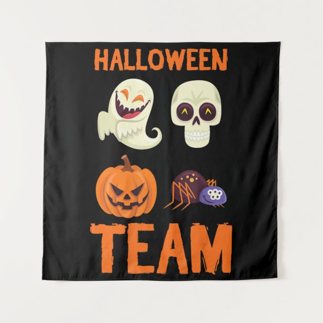 Tapete De Parede Halloween Team Skeleton Pumpkin Ghost Spider Spook (Frente)
