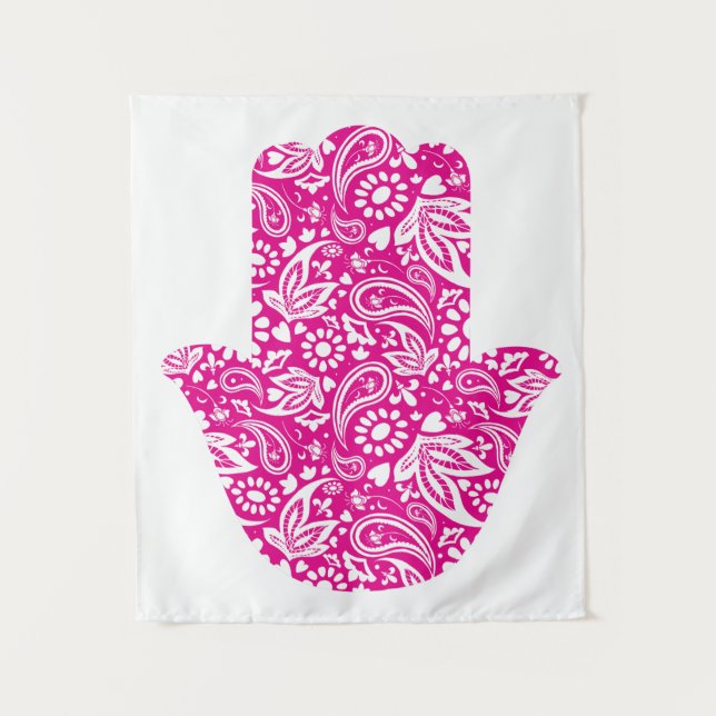 Tapete De Parede Hamsa Hand Boho Rosa Branco (Frente)