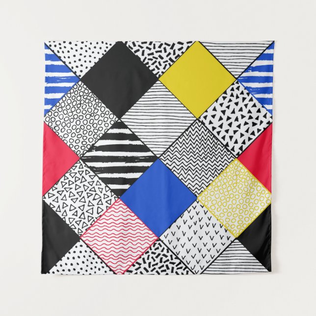 Tapete De Parede Hand Drawn Patchwork Background. Childish textured (Frente)