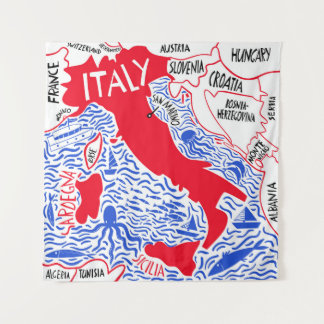 Tapete De Parede hand drawn stylized map of Italy. Travel illustrat