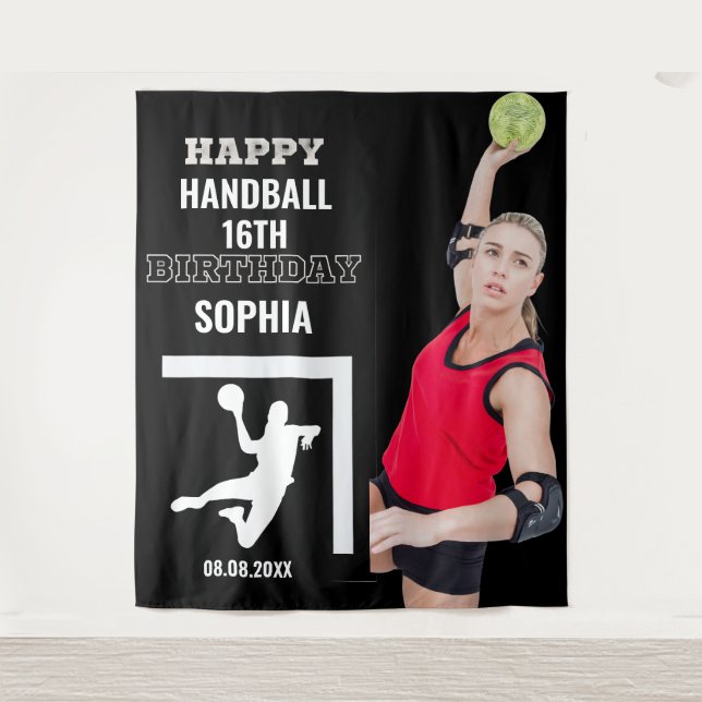 Tapete De Parede Handball Birthday, Handball Girl Player Backdrops (Frente)