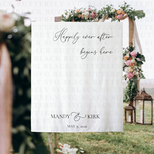 Tapete De Parede Happily Ever After Begins Here Wedding Backdrop  (happily ever after begins here wedding backdrop banner)