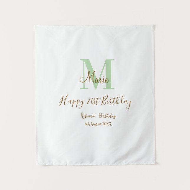 Tapete De Parede Happy 21st Birthday green add name monogram brown  (Frente)