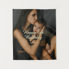 Tapete De Parede Happy 2nd birthday kids baby mother yellow gray na