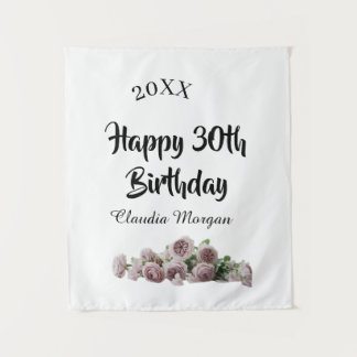 Tapete De Parede Happy 30th birthday pink white mauve floral name y