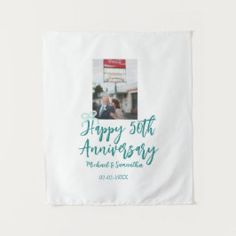 Tapete De Parede Happy 50th anniversary photo turquoise bow name da