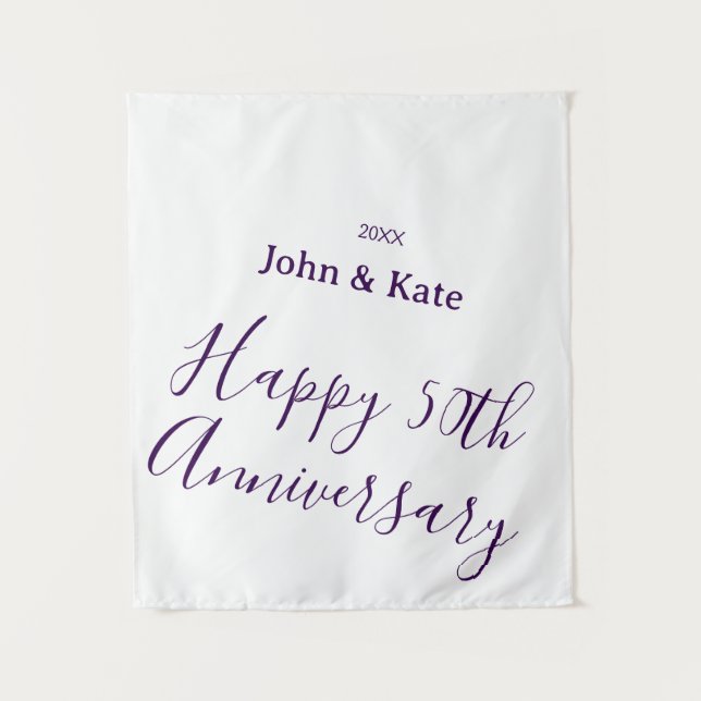 Tapete De Parede Happy 50th anniversary purple name year simple  (Frente)