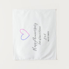 Tapete De Parede Happy anniversary pink blue heart name date simple