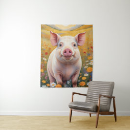 Tapete De Parede Happy Little Pig Sunny Daisy Field