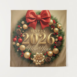 Tapete De Parede happy new year 2026 luxury wreath party backdrop