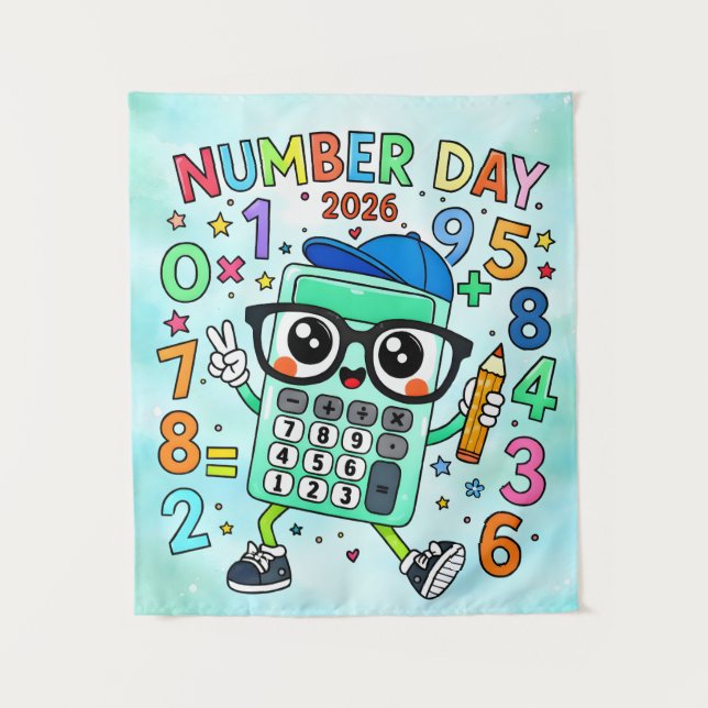 Tapete De Parede Happy Number Day 2026 Cute Calculator Math Design (Frente)