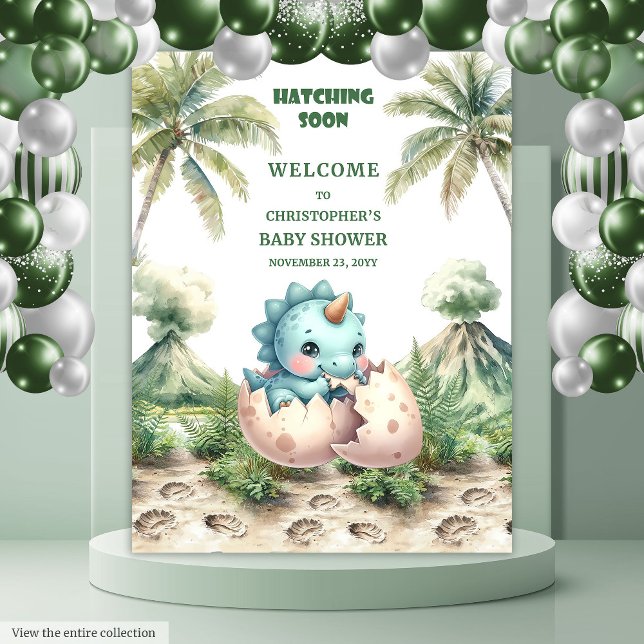 Tapete De Parede Hatching Sozinha Banner do Chá de fraldas Dinossau (Hatching Soon Baby Shower Banner Dinosaur Design)