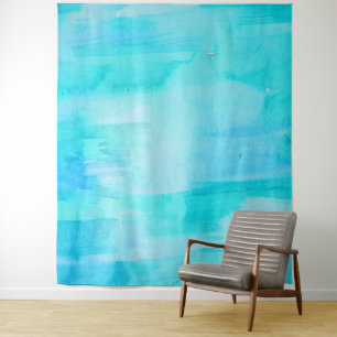Tapete De Parede Havaiano Surf Azul Lua Aquarela Abstrato