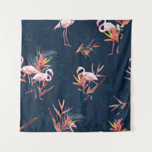 Tapete De Parede Hawaii Tropical Flamingo com Pássaro do Paraíso