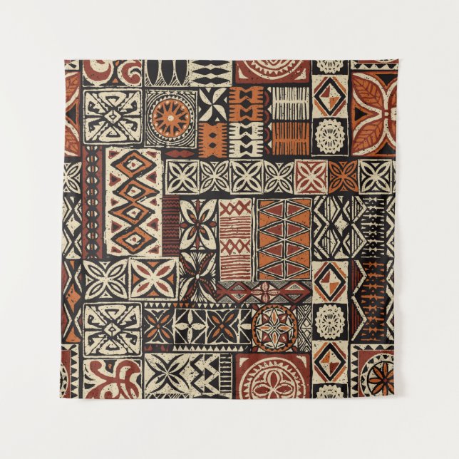 Tapete De Parede Hawaiian style tapa tribal fabric abstract patchwo (Frente)