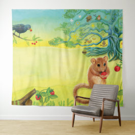 Tapete De Parede Hazel Dormouse comendo morango selvagem