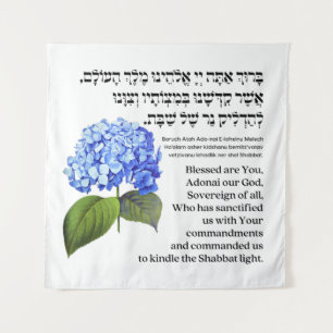 Tapete De Parede Hebraico Bênção para Velas Shabbat Hydrangea