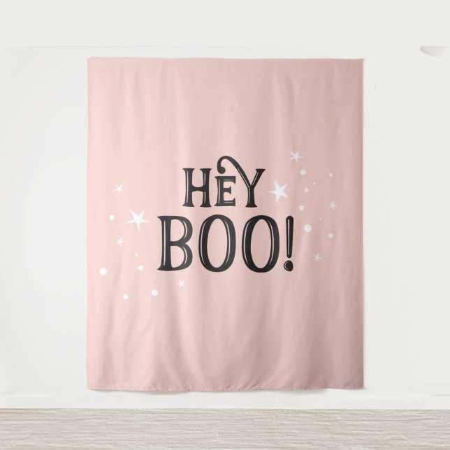 Tapete De Parede Hey Boo! Halloween pink Backdrop party banner  (Frente)