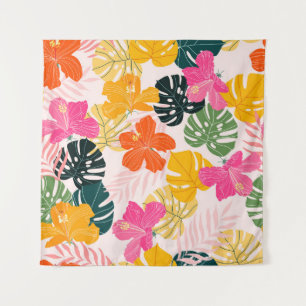 Tapete De Parede Hibiscus e Monstera folhas de padrão tropical des