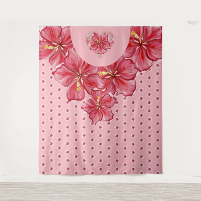 Tapete De Parede Hibiscus e rendas RED (Frente)