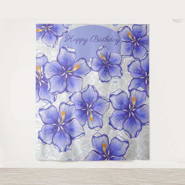 Tapete De Parede Hibiscus & lace BLUE (Frente)